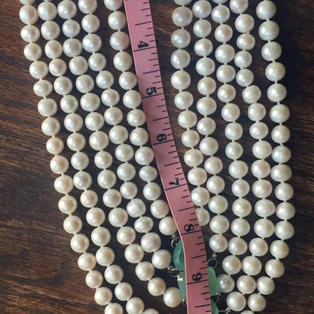 New Huge 14k gold 5 strand 10mm cultured pearl & 101.76 carat  Emerald bracelet - Picture 7 of 12